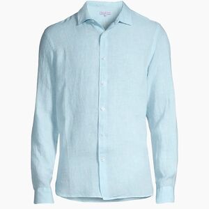 Orlebar Brown Men's Giles Linen CLS II Shirt NWT $345 Aqua Blue